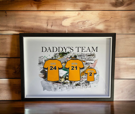 A4 Personalised wolves family football shirt print