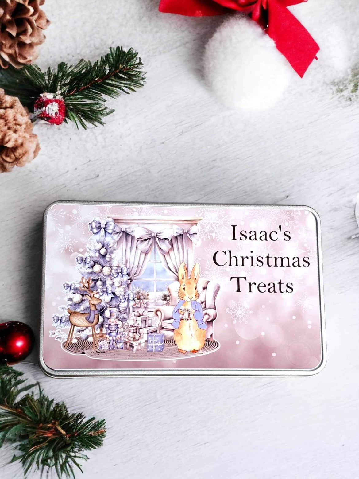 Personalised Rabbit Christmas Treat Tin