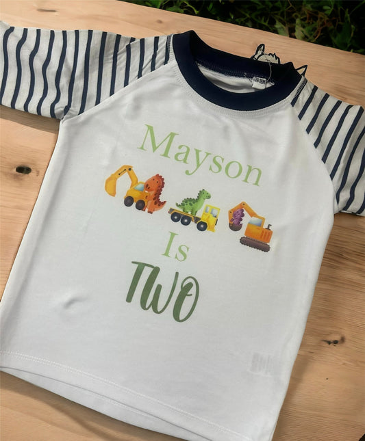 Personalised Birthday Pyjamas Dinosaur/Digger theme