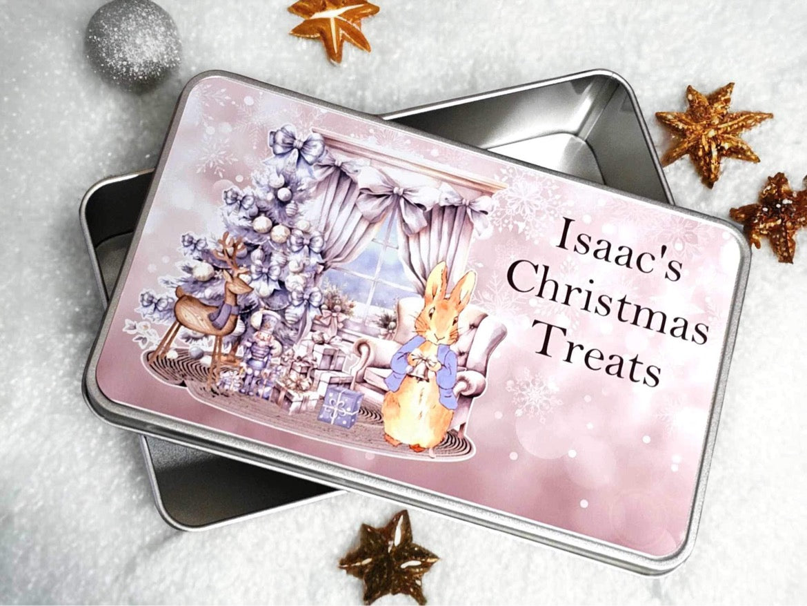 Personalised Rabbit Christmas Treat Tin