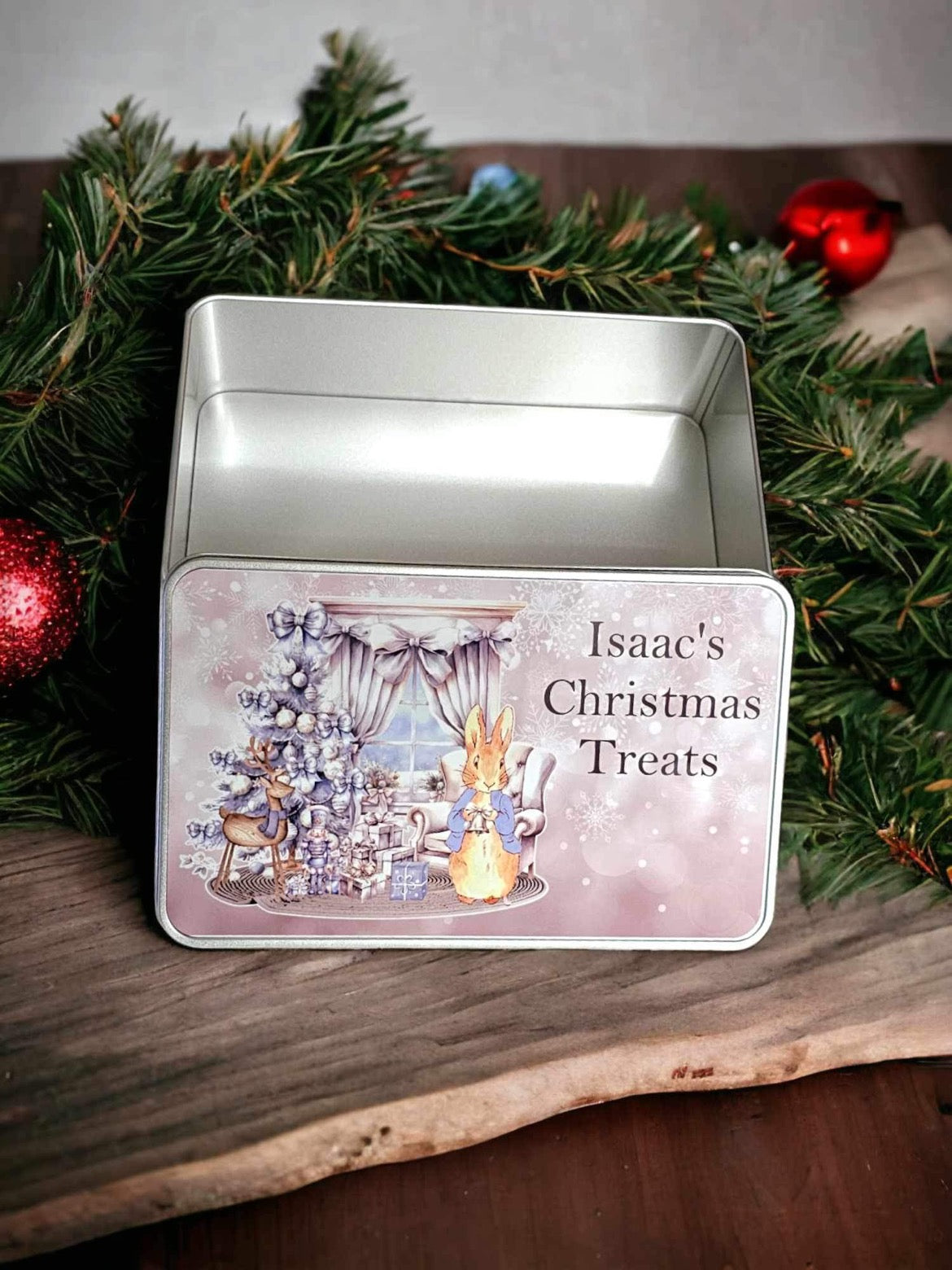 Personalised Rabbit Christmas Treat Tin