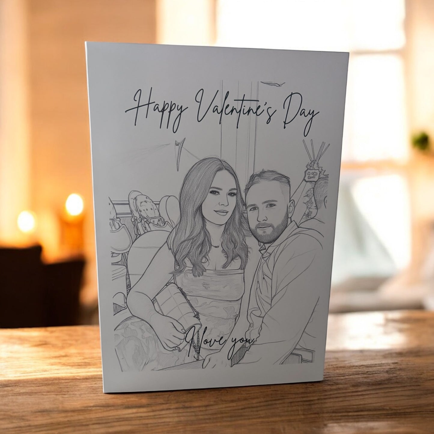 Outline drawing personalised valentines card